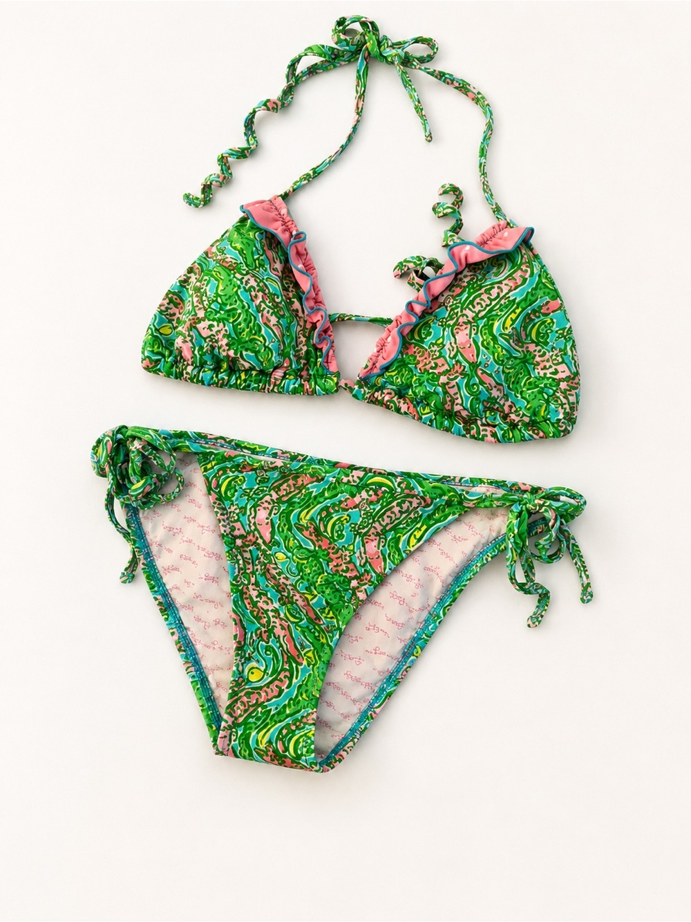 Green & Pink Lilly Pulitzer Ruffle Triangle Bikini Set